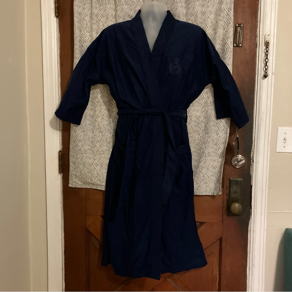 Navy Blue Bathrobe hemingway point robe vintage NWT Size L